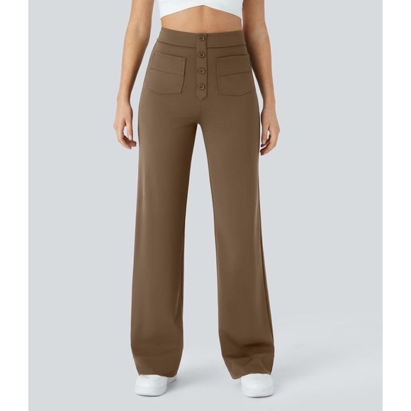 HALARA Pants - Halara Brown DayStretch High Waisted Pockets Straight Wide Leg Casual Pants M